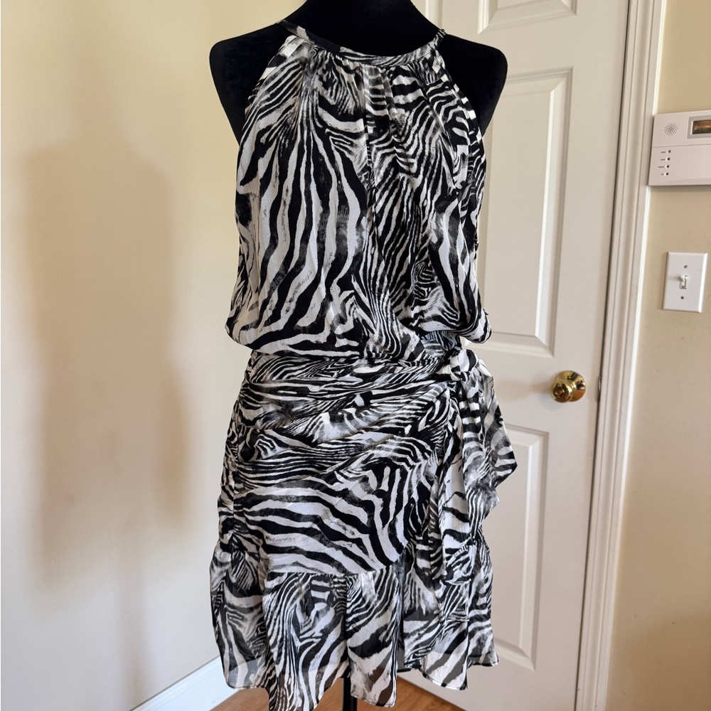 Ramy Brook Mariana Black & White Zebra Halter Mini Dress NWT - size 6